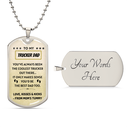 My Coolest Trucker Dad Pendant - Army Tag Necklace, Dog Tag Necklace