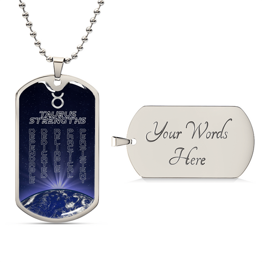 Taurus Ball Chain Dog Tag Necklace - Army Tag Necklace, Dog Tag Necklace