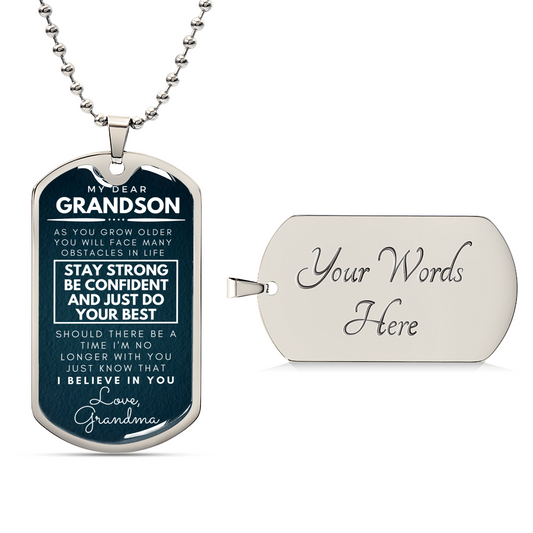 Grandson Pendant - Army Tag Necklace, Dog Tag Necklace
