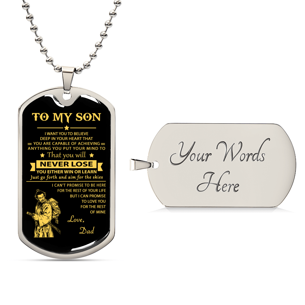 Samurai Dog Tag Dad To Son Never Lose - Army Tag Necklace, Dog Tag Necklace