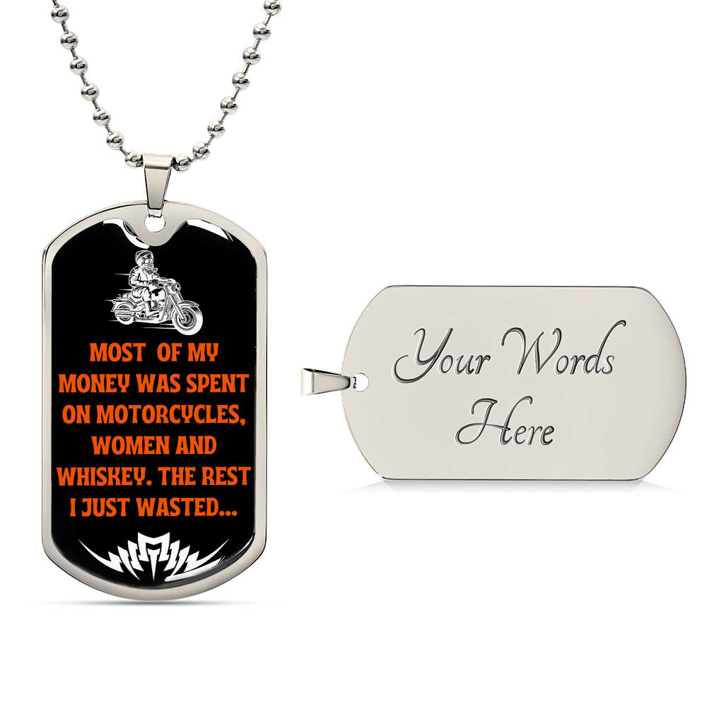Money Spent On Motorcycles Funny Biker Skull Dog-Tag Necklace - Army Tag Necklace, Dog Tag Necklace