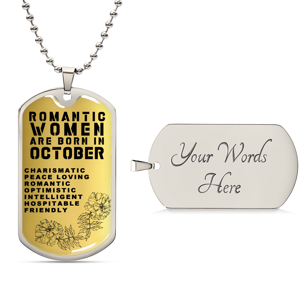 Romantic Women Are Born In October Luxury Necklace With Dog Tag Gold - Army Tag Necklace, Dog Tag Necklace
