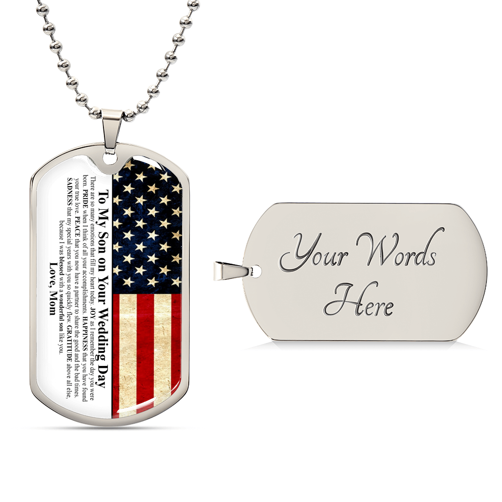 To My Son On Your Wedding Day - Army Tag Necklace, Dog Tag Necklace