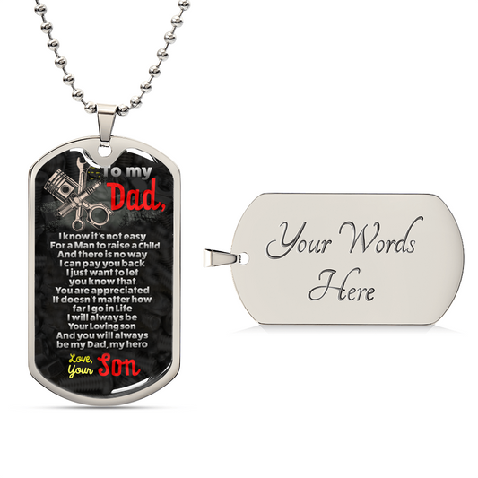 Mechanic's Dad - Premium Dog Tag From Son - Army Tag Necklace, Dog Tag Necklace