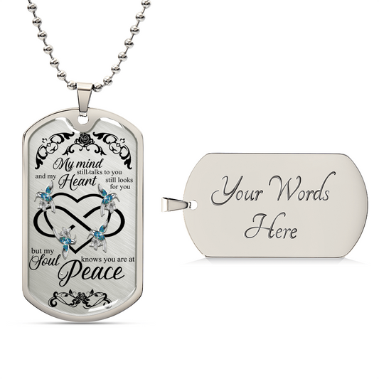 Blue Hummingbirds Heart Infinity Art My Mind Still Talks To You Luxury Dog Tag Necklace - Army Tag Necklace, Dog Tag Necklace