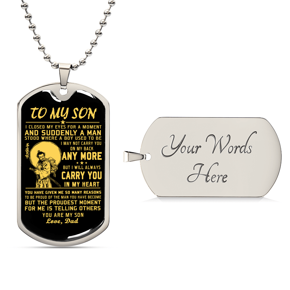 Samurai Dog Tag Dad To Son - Army Tag Necklace, Dog Tag Necklace