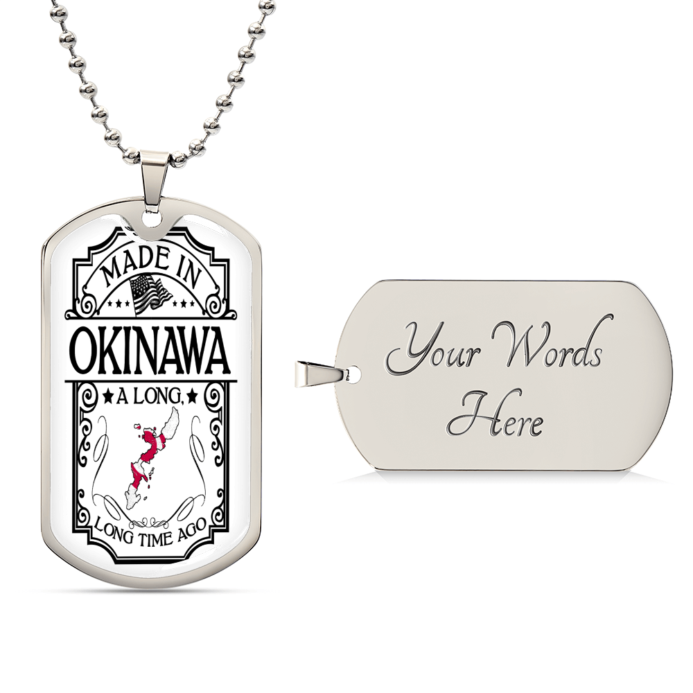 Okinawa Necklace, Japan Necklace, Personalized Map Necklace - Army Tag Necklace, Dog Tag Necklace