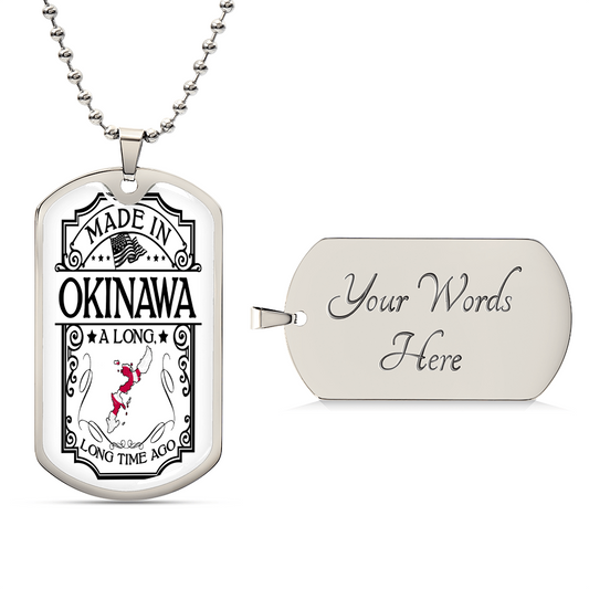 Okinawa Necklace, Japan Necklace, Personalized Map Necklace - Army Tag Necklace, Dog Tag Necklace