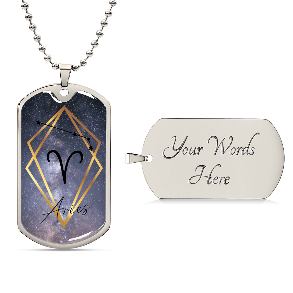 Aries Galaxy Dog Tag Personalized Necklace - Army Tag Necklace, Dog Tag Necklace