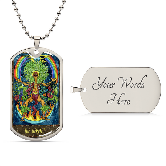 Tarot Card Necklace. Silver Or Gold. For Wiccans, Astrology, Zodiac, Spiritual, Best Friend. Boho. The Hermit - Army Tag Necklace, Dog Tag Necklace