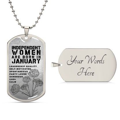 Independent Women Are Born In January Luxury Necklace With Dog Tag Silver - Army Tag Necklace, Dog Tag Necklace