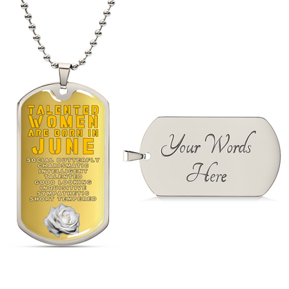 Talented Women Are Born In June Luxury Necklace With Dog Tag Gold - Army Tag Necklace, Dog Tag Necklace