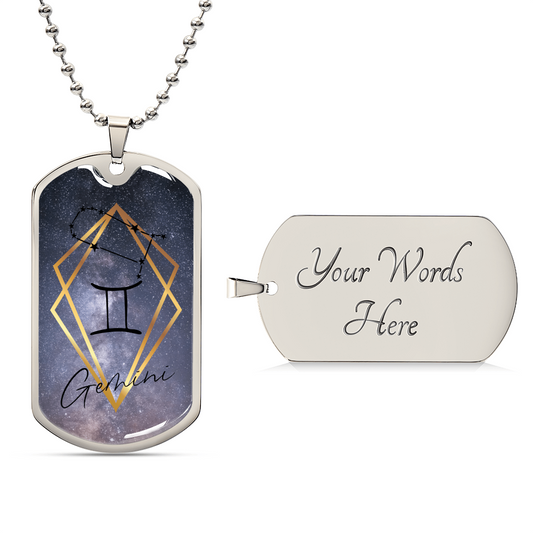 Gemini Galaxy Personalized Dog Tag Necklace - Army Tag Necklace, Dog Tag Necklace