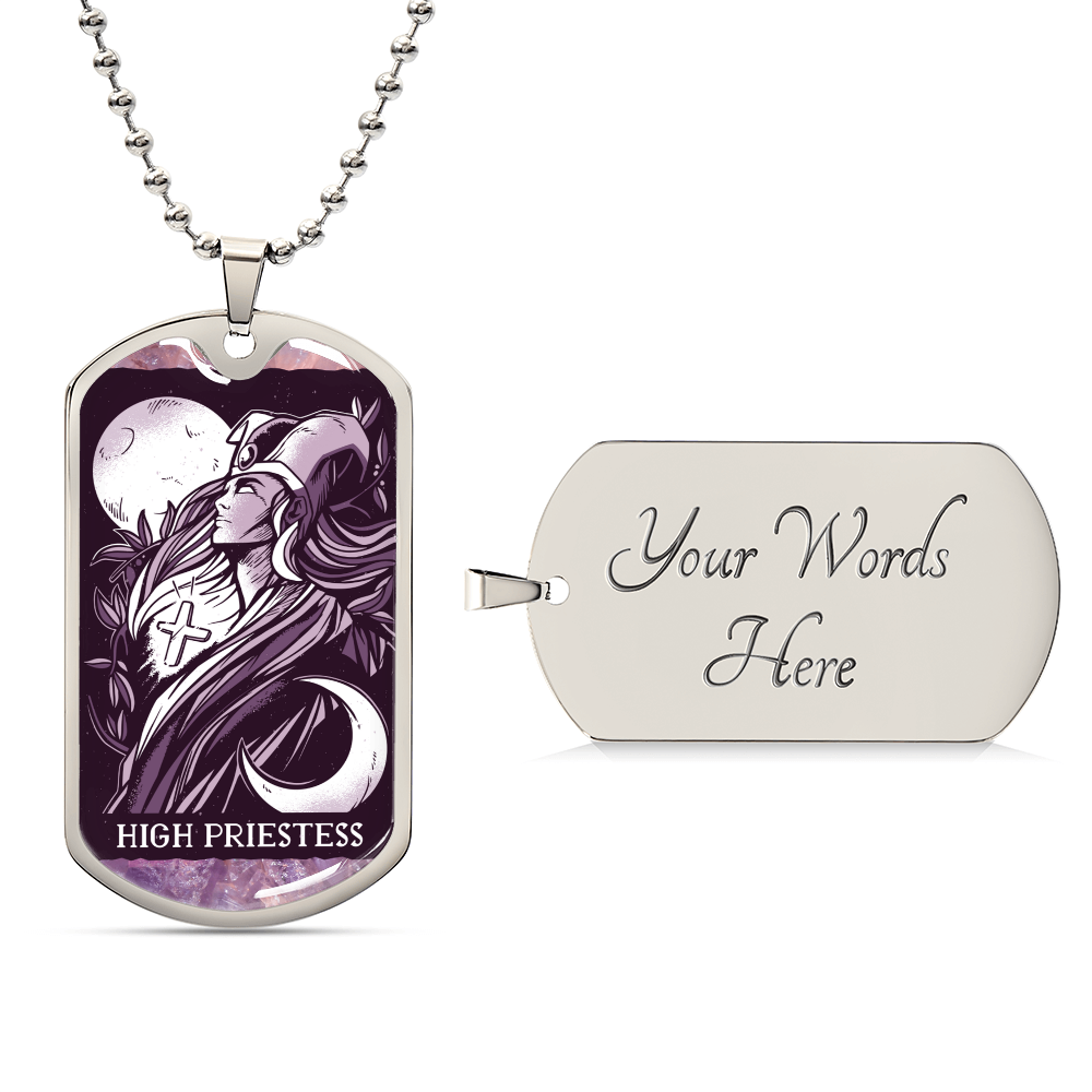 Tarot Card Necklace. Silver Or Gold. For Wiccans, Astrology, Zodiac, Spiritual, Best Friend. Boho. High Priestess Card - Army Tag Necklace, Dog Tag Necklace
