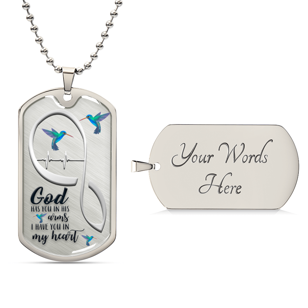Hummingbird God Has You In His Arms Luxury Necklace - Army Tag Necklace, Dog Tag Necklace