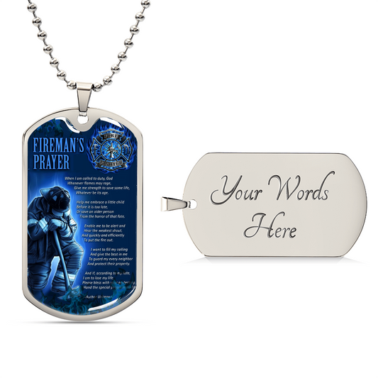 Fireman's Prayer Pendant With Military Ball Chain - Army Tag Necklace, Dog Tag Necklace