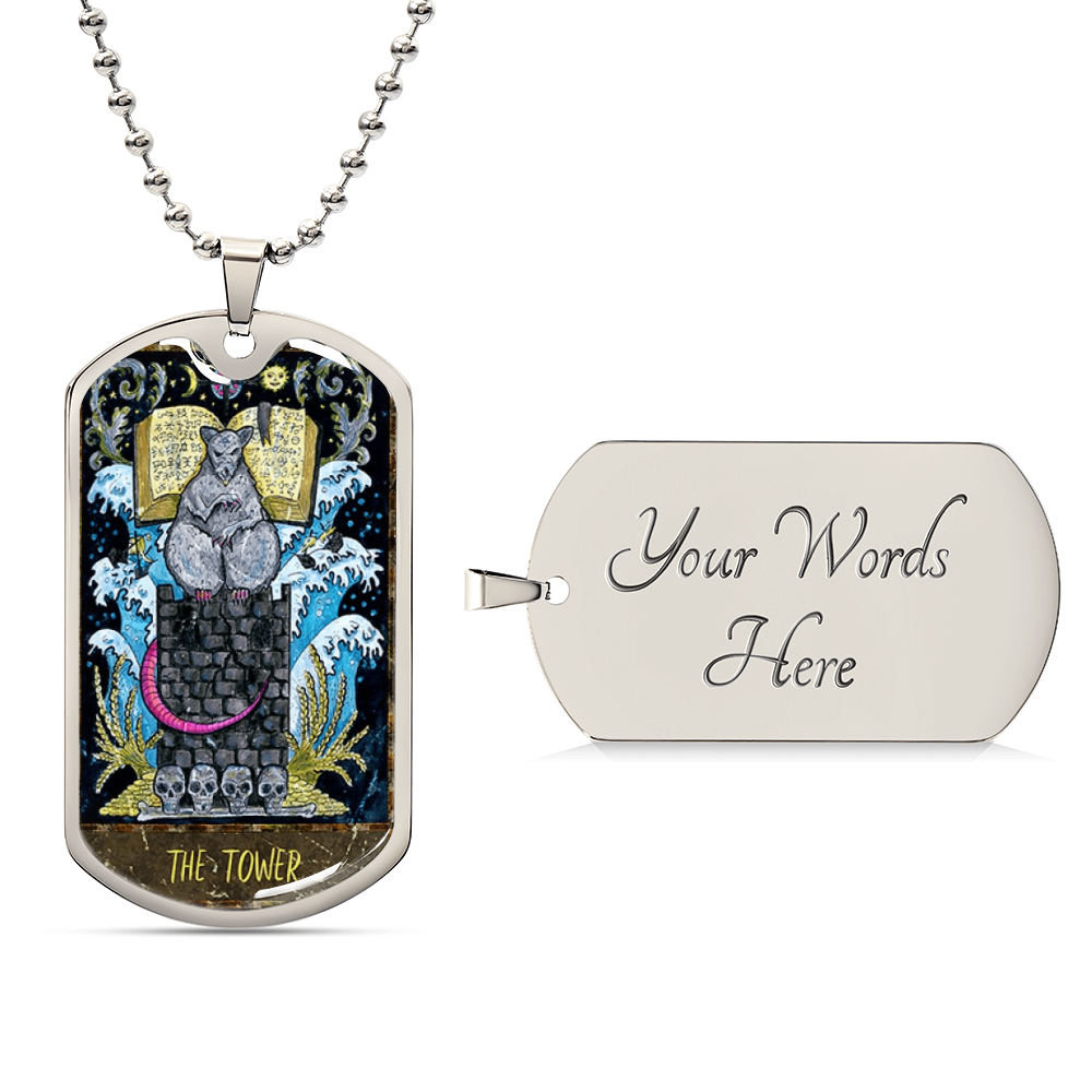 Tarot Card Necklace. Silver Or Gold. For Wiccans, Astrology, Zodiac, Spiritual, Best Friend. The Tower Card - Army Tag Necklace, Dog Tag Necklace