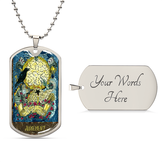 Tarot Card Necklace. Silver Or Gold. For Wiccans, Astrology, Zodiac, Spiritual, Best Friend. Boho. Judgement Card - Army Tag Necklace, Dog Tag Necklace