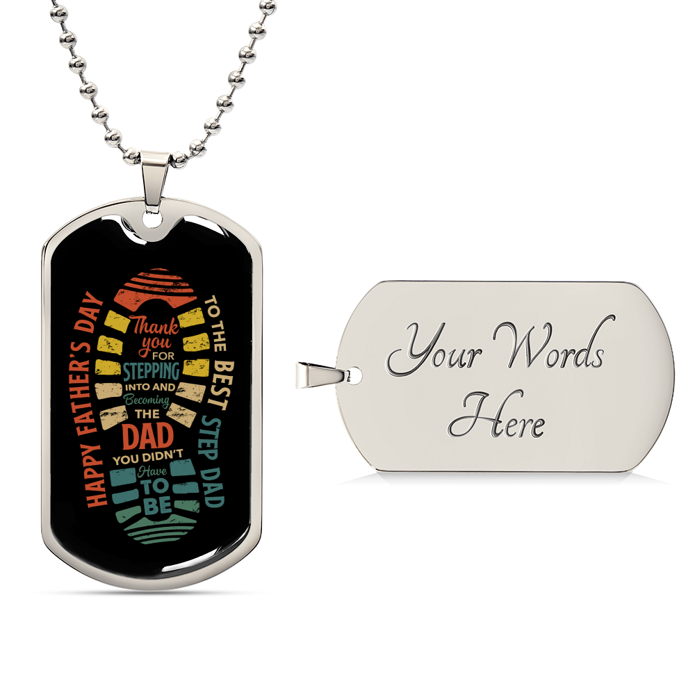 Personalized Gift For Step Dad For Dad Gift For Father's Day - Dog Tag Pendant With Military Ball Chain - Army Tag Necklace, Dog Tag Necklace