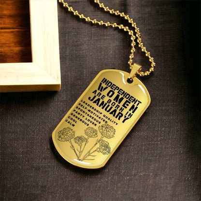 Independent Women Are Born In January Luxury Necklace With Dog Tag Gold - Army Tag Necklace, Dog Tag Necklace