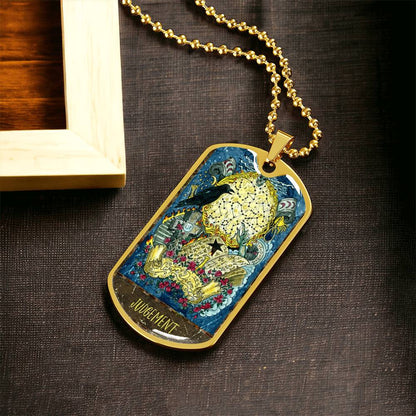 Tarot Card Necklace. Silver Or Gold. For Wiccans, Astrology, Zodiac, Spiritual, Best Friend. Boho. Judgement Card - Army Tag Necklace, Dog Tag Necklace