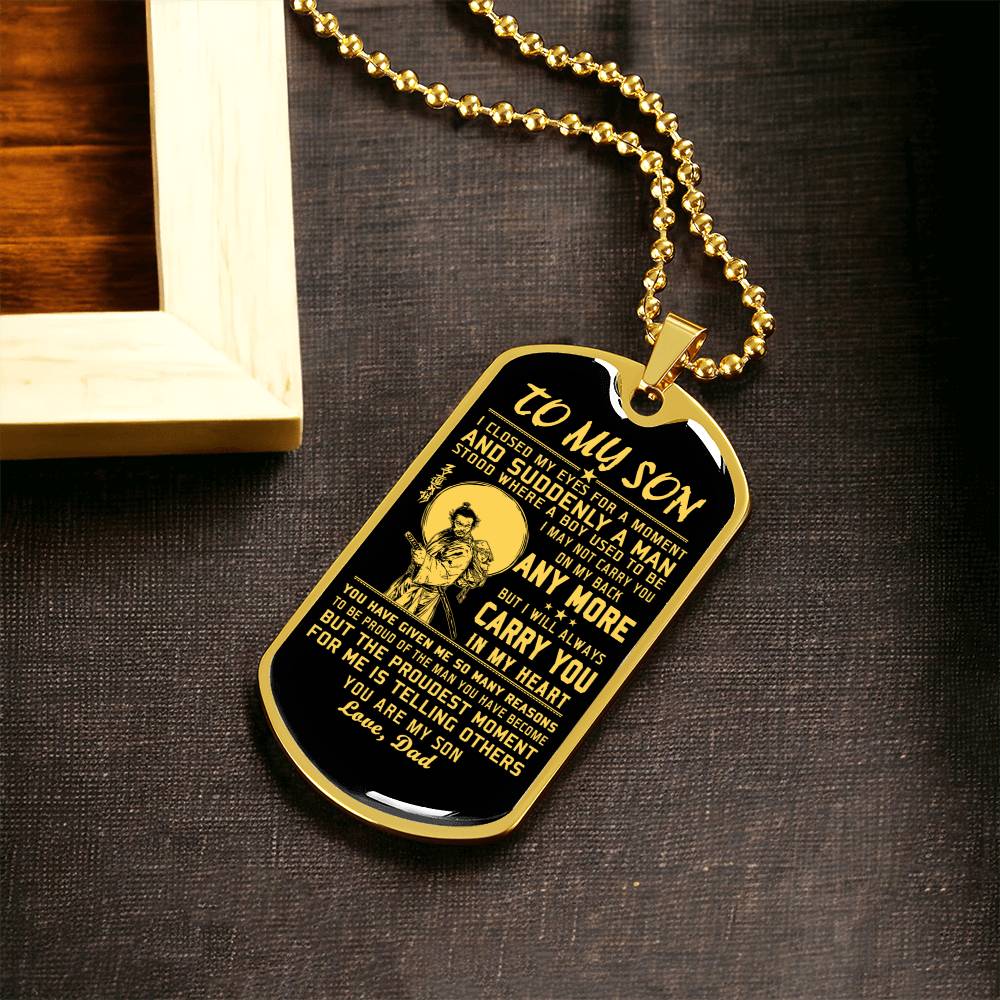 Samurai Dog Tag Dad To Son - Army Tag Necklace, Dog Tag Necklace