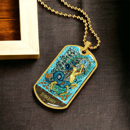 Tarot Card Necklace. Silver Or Gold. For Wiccans, Astrology, Zodiac, Spiritual, Best Friend. Boho. Temperance Card - Army Tag Necklace, Dog Tag Necklace