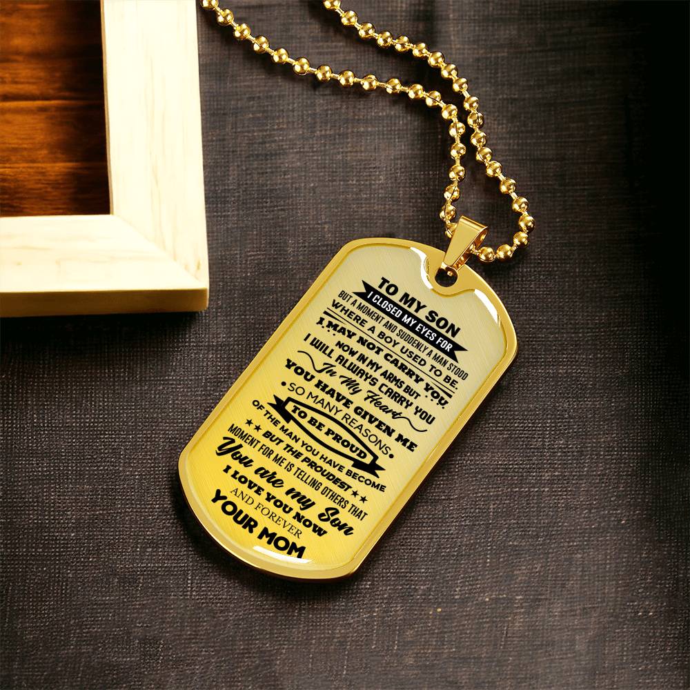 To My Son I Will Always Carry You In My Heart Dog Tag Necklace - Army Tag Necklace, Dog Tag Necklace