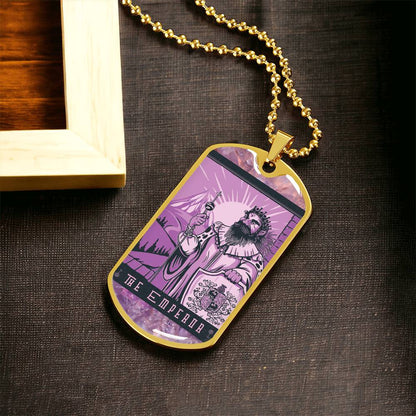 Tarot Card Necklace. Silver Or Gold. For Wiccans, Astrology, Zodiac, Spiritual, Best Friend.  Boho. The Emperor Card - Army Tag Necklace, Dog Tag Necklace
