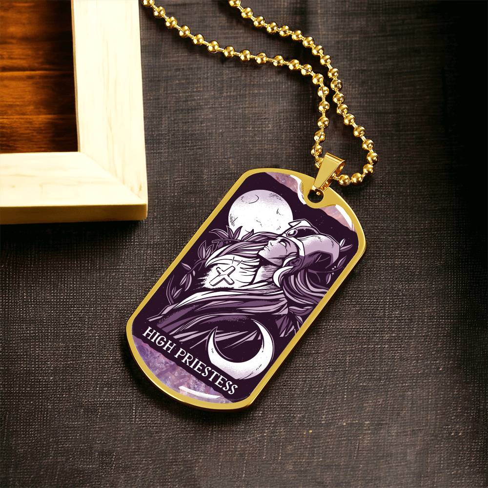 Tarot Card Necklace. Silver Or Gold. For Wiccans, Astrology, Zodiac, Spiritual, Best Friend. Boho. High Priestess Card - Army Tag Necklace, Dog Tag Necklace