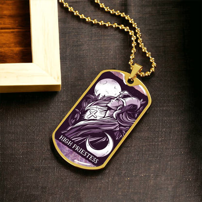Tarot Card Necklace. Silver Or Gold. For Wiccans, Astrology, Zodiac, Spiritual, Best Friend. Boho. High Priestess Card - Army Tag Necklace, Dog Tag Necklace