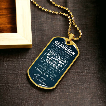 Grandson Pendant - Army Tag Necklace, Dog Tag Necklace