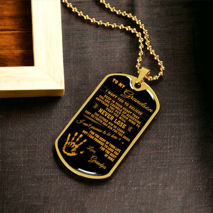 To My Grandson - Gift From Grandpa - Army Tag Necklace, Dog Tag Necklace