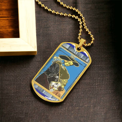 Tarot Card Strength Pendant Necklace In Gold Or Silver Finish - New Strength Tarot Card Jewelry Design - Army Tag Necklace, Dog Tag Necklace