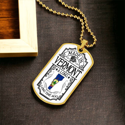 Vermont Necklace • State Necklace • Vermont State Necklace • Home State Necklace • Personalized State Necklace - Army Tag Necklace, Dog Tag Necklace