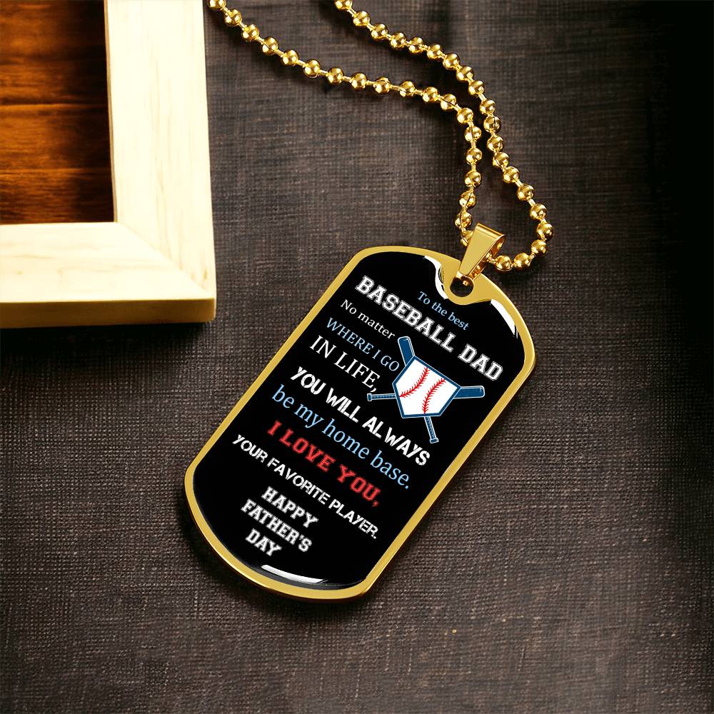 To The Best Baseball Dad - Father's Day Gift - Luxury Necklace - Army Tag Necklace, Dog Tag Necklace