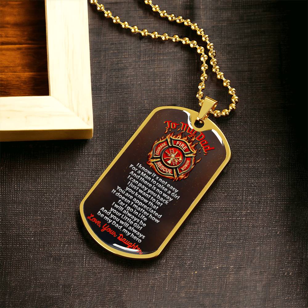 Firefighter Dad - Premium Dog Tag - Daughter Gift - Army Tag Necklace, Dog Tag Necklace