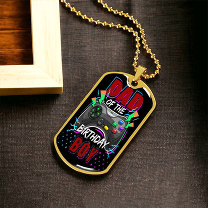 Dad Of The Birthday Boy Video Gamer Birthday Party - Army Tag Necklace, Dog Tag Necklace
