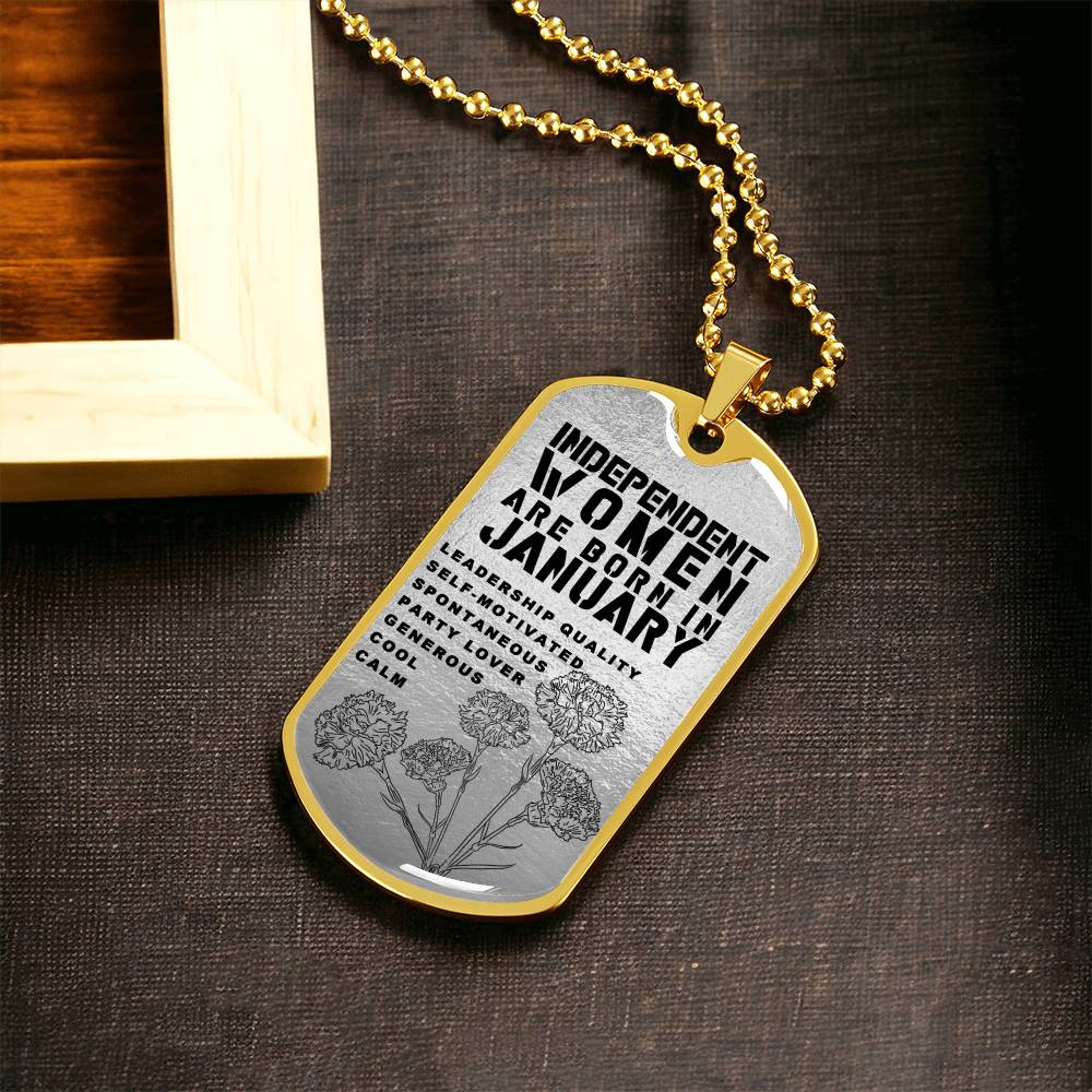Independent Women Are Born In January Luxury Necklace With Dog Tag Silver - Army Tag Necklace, Dog Tag Necklace