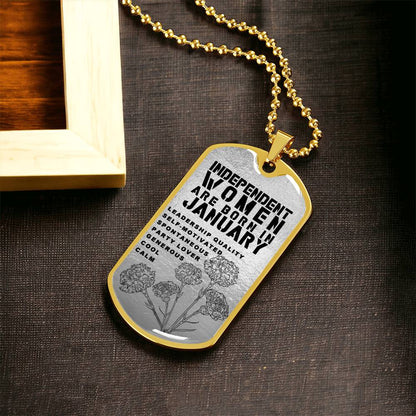 Independent Women Are Born In January Luxury Necklace With Dog Tag Silver - Army Tag Necklace, Dog Tag Necklace