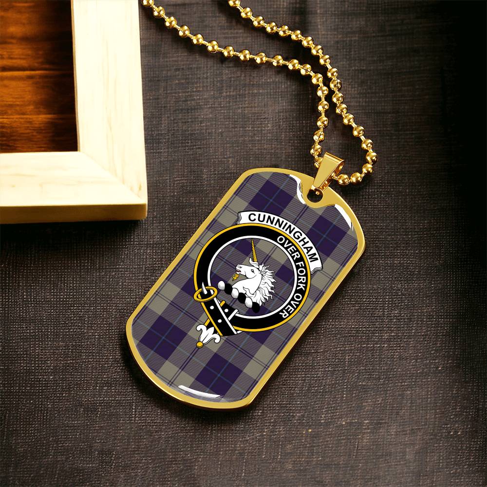 Cunningham Dress Blue Dancers Scottish Clan Tartan Necklace Military Tag Jewelry - Army Tag Necklace, Dog Tag Necklace