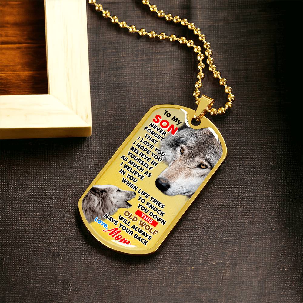 Gift For Son - Gift From Mother - Wolf Mom Gift - Wolf Lover Gift - Gift For Son From Mom - Son's Birthday Gift - Mother Son Gift - Army Tag Necklace, Dog Tag Necklace