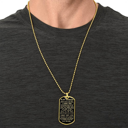 To My Grandson - Never Forget How Much I Love You Love Grandpa - Army Tag Necklace, Dog Tag Necklace