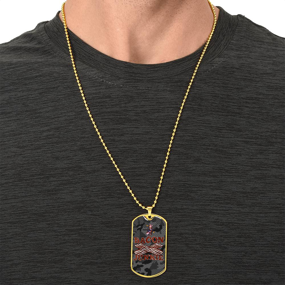 Funny Bacon Junkie Bacon Lover Carbon Fiber Camo Dog-Tag Necklace - Army Tag Necklace, Dog Tag Necklace