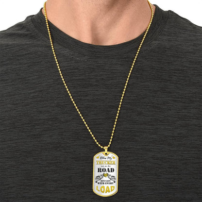 Bless My Trucker Necklace With Semi Truck And Angel Wing Charms, To My Husband, Trucker Gift - Gift For Him - Dog Tag Necklace - Army Tag Necklace, Dog Tag Necklace