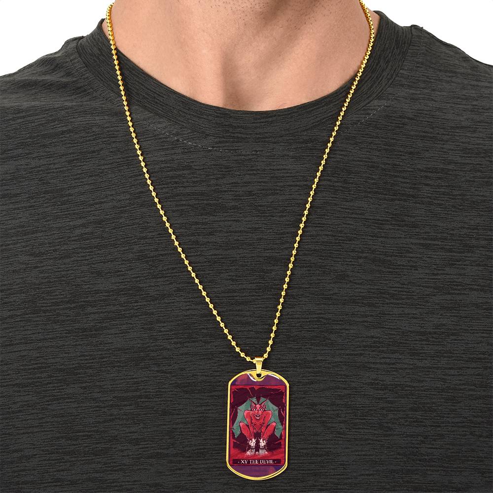 Tarot Card Necklace. Silver Or Gold. For Wiccans, Astrology, Zodiac, Spiritual, Best Friend. Boho. The Devil Card - Army Tag Necklace, Dog Tag Necklace