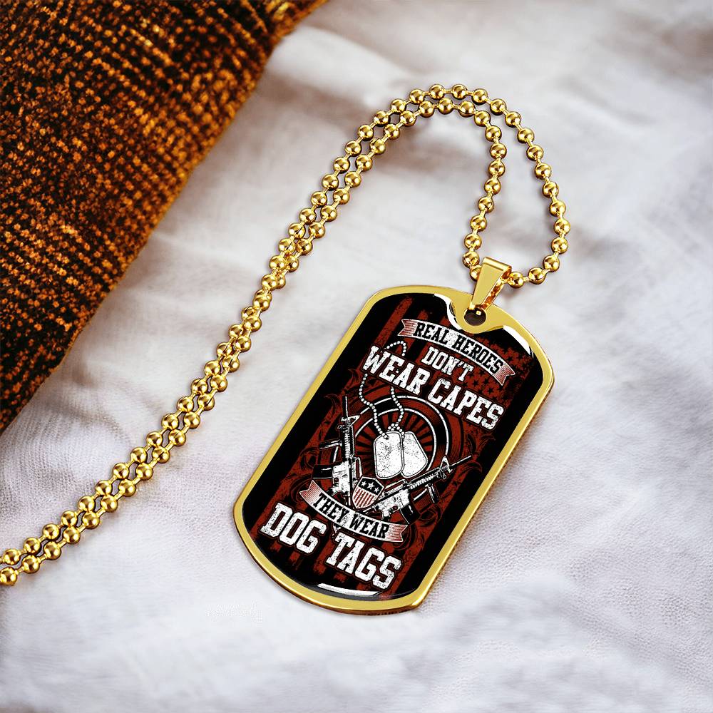 Real Heroes Don't Wear Capes Fathers Day Friendship Day Gift Veteran Independence Day Memorial Day Dad Brother Gift Ideas - Army Tag Necklace, Dog Tag Necklace