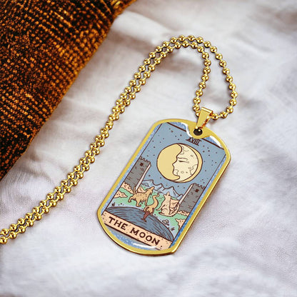 Tarot Card Necklace. Silver Or Gold. For Wiccans, Astrology, Zodiac, Spiritual, Best Friend. Boho. The Moon Card - Army Tag Necklace, Dog Tag Necklace