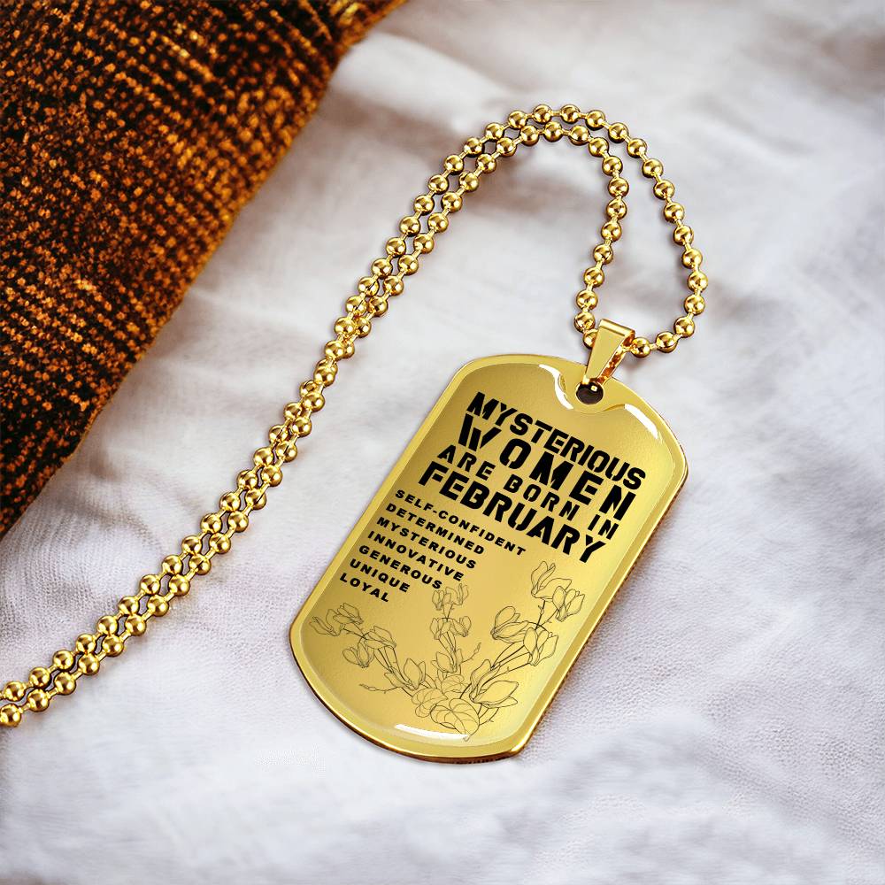 Mysterious Women Are Born In February Luxury Necklace With Dog Tag Gold - Army Tag Necklace, Dog Tag Necklace