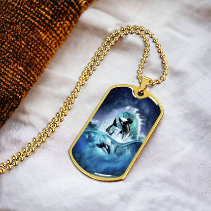 Silver Dolphin Necklace for Women & Girls - Nautical Themed Gift Idea - Dolphin Lover Jewelry - Beach Themed Ocean Related - Army Tag Necklace, Dog Tag Necklace